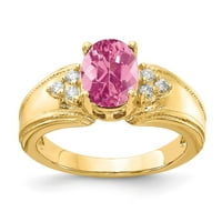 14k žuto zlato 8x ovalni ružičasti turmalin pravi dijamantni prsten