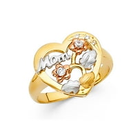 Jewels 14k žuta bijela i ruža Three Color Gold Kubični cirkonijski CZ Veličina prstena za majke 9.5