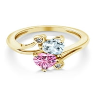 Gem Stone King 10k žuti zlatni dijamantski prsten za prsten u obliku srca Aquamarine Pink Moissine