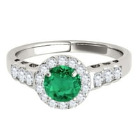 Aonejewelry 1. ct. HALO smaragdni i dijamantni zaručnički prsten u 14K čvrsto bijelom zlatu