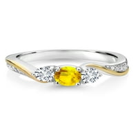 Gem Stone King Srebrna i 10k žuti zlatni laboratorij uzgojili dijamantni kamen za angažman prsten žuti