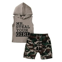 Baby Print Kids Camuflage Pismo Majdlerov kratke hlače Hoodie Boys Set Outfits Tops Girls Outfits &