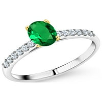 Gem Stone King 0. CT Green Nano Smaragd White Created Stvorio Sapphire 10k bijeli zlatni prsten sa žutim