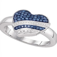 10kt bijelo zlato Žene okruglo plava boja Poboljšani dijamantski prugasti prsten za srce CTTW