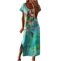 Retro haljine za žene ljetne cvjetne tiskane posade vrat kratkih rukava Boho proretna plaža midi haljina