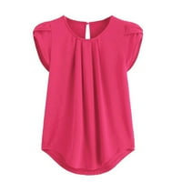 Yubatuo ženski vrhovi šifona čvrsta boja kratki rukav okrugli vrat casual majica kratkih rukava bluza