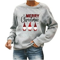 Božićni pulover za žene udobna dukserica sretan božićni duks dugih rukava majica sive m