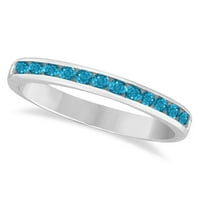 Blue Topaz kanal-set poluvremena prstenastog prstena 14k bijelo zlato