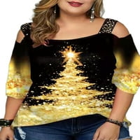 Yolossia Ženski hladni rukavi hladni rameni božićno stablo tunički bluza plus veličina