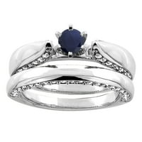 10k bijelo zlato Prirodni visokokvalitetni plavi safir dvodijelni mladenkini prsten Dijamantni akcenti