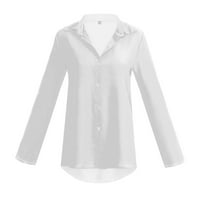 Cuoff ženska casual gumba rever pune boje dugih rukava šifonska majica bijeli xl