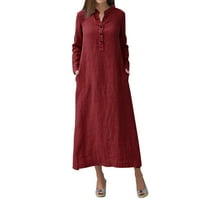 Ljetna duga haljina čvrsta boja V-izrez dugih rukava za žene za žene casual plaže sa džepovima L