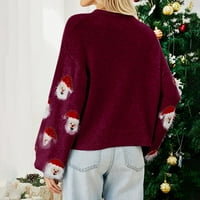 Buigttklop Nema granica džemperi za žene čišćenje ženskog božićnog santa santa claus ispis okruglih