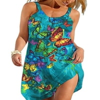 Luncero dame kratke mini haljine Crew vrat ljeto plaža sandress cvjetna ispis klizanje haljina žene