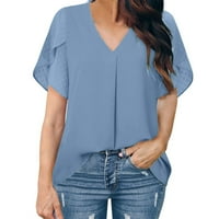 Fattazi vrhovi za žene Trendy Women Nova V Chiffon Plain Bluza Bluza Naslijeđena labava bluza s kratkim