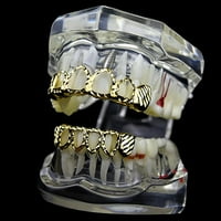 14K pozlaćeni grillz set Diamond-Cut četiri otvorenog lica gornji gornji i donji donji zubi šuplji hip