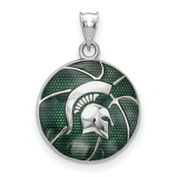 Bijeli sterling srebrni šarm Privjesak Zeleni Michigan NCAA Državni univerzitet 16