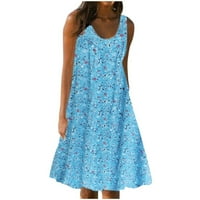 Haljine za žene plus veličine haljine modna ležerna printa bez rukava bez rukava plava plava 1x