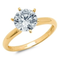 0. CT Sjajan okrugli rez Clear Simulirani dijamant 18K žuti zlatni pasijans prsten sz 5.5