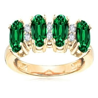 Star K ovalni simulirani smaragd četiri kamena prstena u KT žutu zlatnu veličinu 5. Ženska odrasla osoba