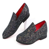 Santimon Muškarci Haljina cipele Glitter Loafers klizne na ležerne vjenčane zabave Formalne cipele crne