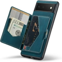 HABUY novčanik Kompatibilan je s Google Pixel Pro s magnetskom odvojivom magnetskom karticom za zatvaranje utora Chickstand Wireless Case za punjenje, plava