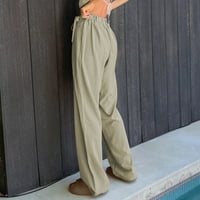 Ravne široke noge duge pantalone sa vezom za žene za žene naleted prednje hlače visoke struke zeleno