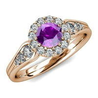 Amethyst i dijamantski kolač halo zaručnički prsten 1. CT TW u 14K ružičastog zlata.Size 8