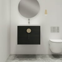 Crna zidna kupaonica Vanity sa bijelim keramičkim sudoperom, moderno plutajuća kupaonica Vanity set,