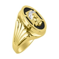 Muški prstenovi 14K žuti zlatni dizajn Kristova glava vjerski prsten s dijamantima i crnim bojama za