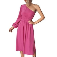 Ženska maxi haljina čvrste boje jedno rame dugih rukava Ležerne prilike modne klasične haljine na ramenu