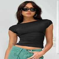 Dabuliu Women Ljeto kratki rukav Shirts Sexy Backless Crop Top Modni Tes Y2K CrewNeck Slim Fit Basic