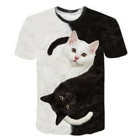 Taqqpue Žene Ljetni vrhovi Casual Slatka mačka tiskani kratki rukovi T-majice posada izrez labavi grafički