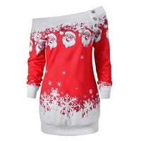 Outfmvch duksevi za žene Moda Sretan Božić Santa Snowflake tiskani dugi dugi rukav ženski vrhovi crveni
