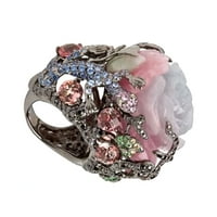 MyBeauty Ženska zabava nakit Peony cvjetni uzorak uzorka Rhinestone Inlaid prsten