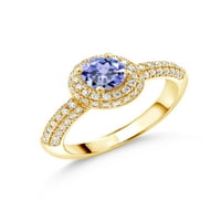 Gem Stone King 18K žuti pozlaćeni srebro zaručni prsten za žene tanzanite moissine
