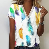 Ženski ljetni vrhovi prevelika modna tiskana čipka majica V-izrez kratkih rukava s kratkim rukavima
