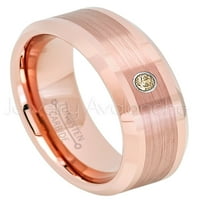 Ružičani pozlaćeni tungsten prsten - 0,07ct Solitaire Smokey Kvarcni prsten - Personalizirani vjenčani