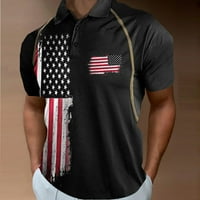 Muški polo T majica modna labava rever patentni zatvarač 3D digitalni tisak Dan neovisnosti Četvrti
