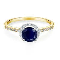 Gem Stone King 2. CT Blue Sapphire G-H Lab Grown Diamond 10k žuti zlatni prsten sa bijelim zlatnim zupcima