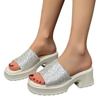 Ženske sandale Sjajno sitna bljeskalica Čvrsta boja gusta peta Square Heel Comfy nonklik velike veličine