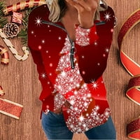 Amtdh košulje Ženske majice Pola zip dugih rukava Veze vesele božićne majice za žene Božićne stablo