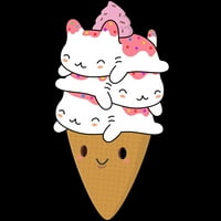 Kawaii Cat Sladoled Konus Juniors Black Graphic Tee - Dizajn ljudi M