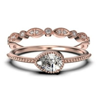 1. Karatni kruški rez dijamantni prsten za diaissic, moderni vjenčani prsten u srebru u srebru sa 18k
