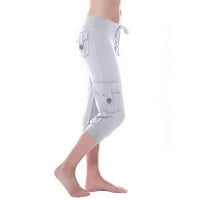 Plus veličina Ženska hlače, jesenje žene vježbanje nogavice Stretch tipka za struk Pocket Yoga teretane