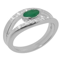 Britanci izrađeni sterling srebrni prirodni smaragdni i kubni cirkonijski ženski prsten - veličine opcija