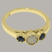 Britanci napravio 14k žuto zlato stvarni originalni Opal i Sapphire Womens Promise Ring - Veličine opcije