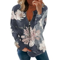 Dezsed ženske majice dugi rukav patentni zatvarač V izrez cvjetni ispisani pulover Operezirani tresak