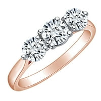 1. Karat Okrugli bijeli prirodni dijamant Tri kameni prsten za angažman kandže u 14K čvrstih ruža Zlatna