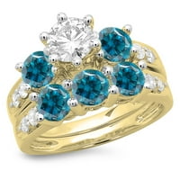 DazzlingRock kolekcija 3. Carat 14K plavi i bijeli dijamantni kameni zaručnički prsten CT, žuto zlato,